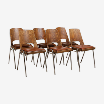 Jomain Baumann chairs, cognac leather seat, circa 1960