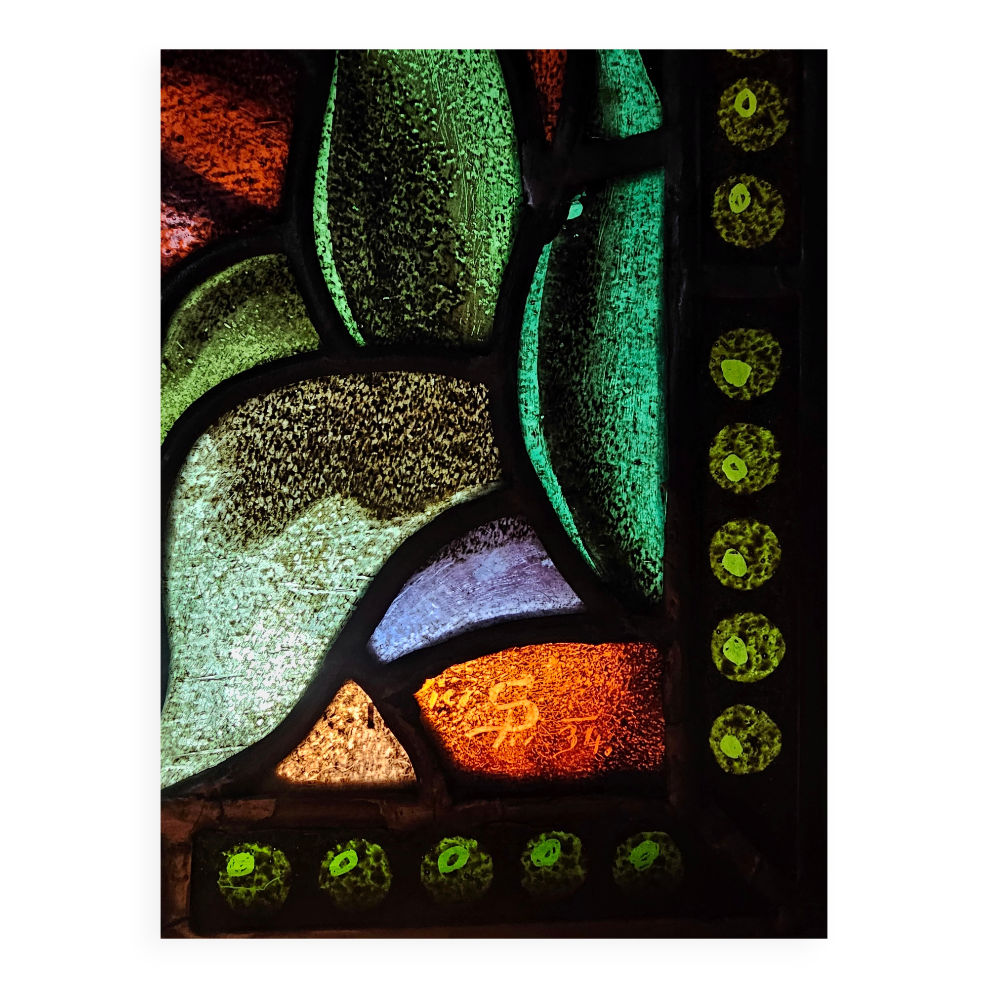 Art Deco stained glass with lead, A Nude in a Landscape by Marijan Trepse, 1934