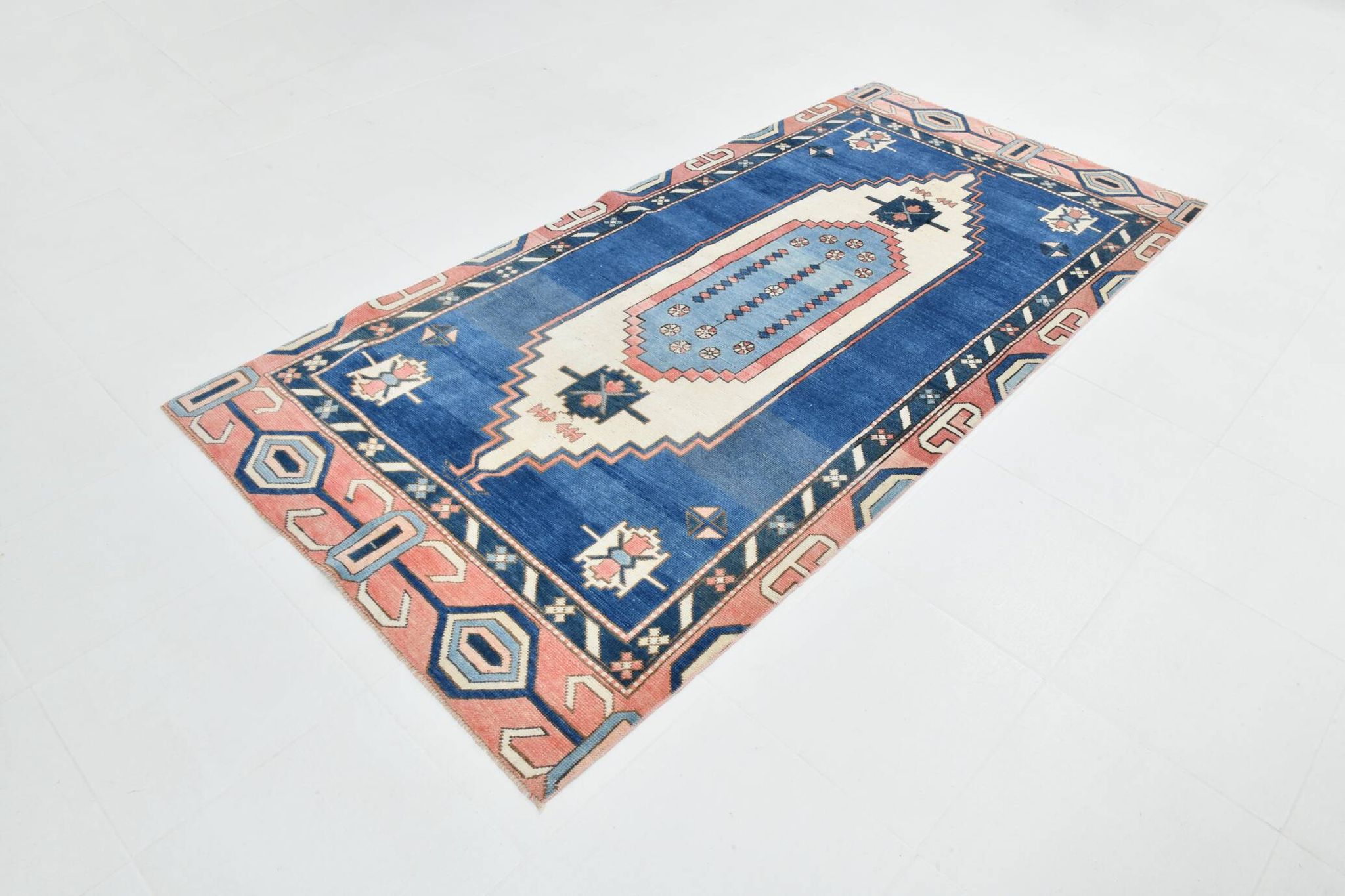 128x265 Cm Blue Vintage Area Rug, Rare Style Rug