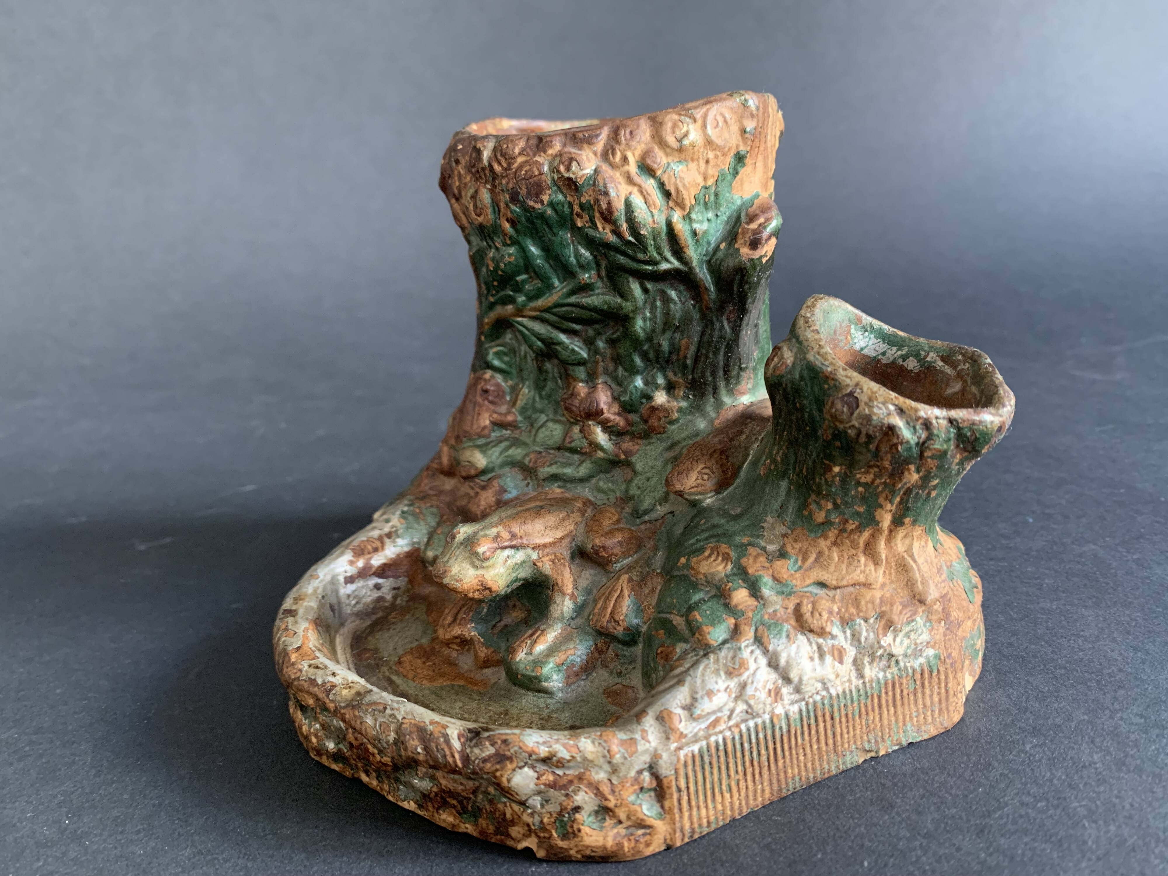 Pyrogenic, naturalistic tobacco jar in glazed terracotta from the 1900s