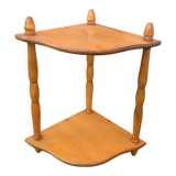 Wall shelf, 2 floors turned wood vintage light varnished