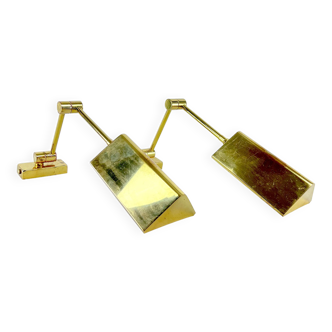 Postmodern pair of articulated brass wall lamps by Baulmann Leuchten. Germany 1980s