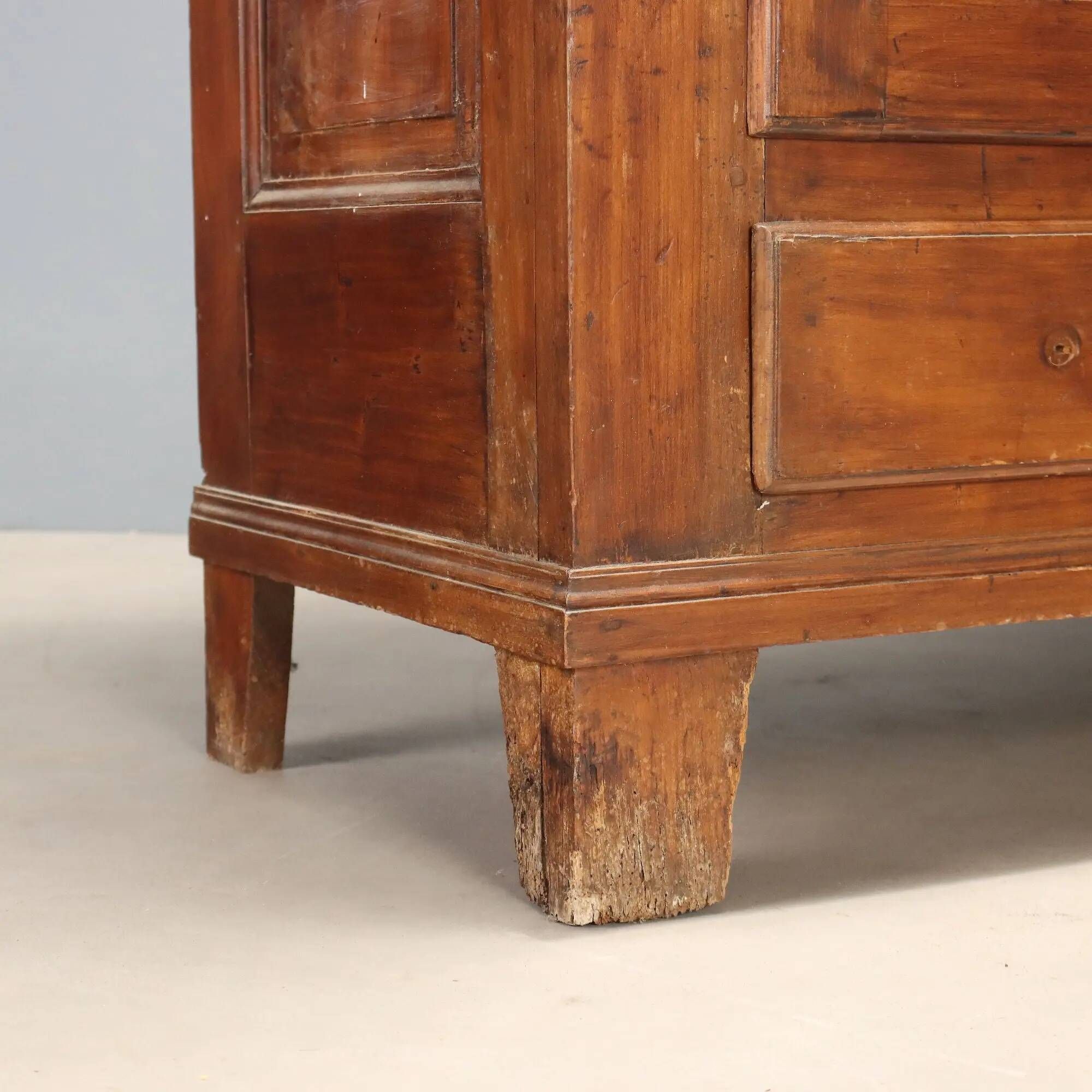 Antique cherry wood wardrobe with drawers, Italy, 19th century