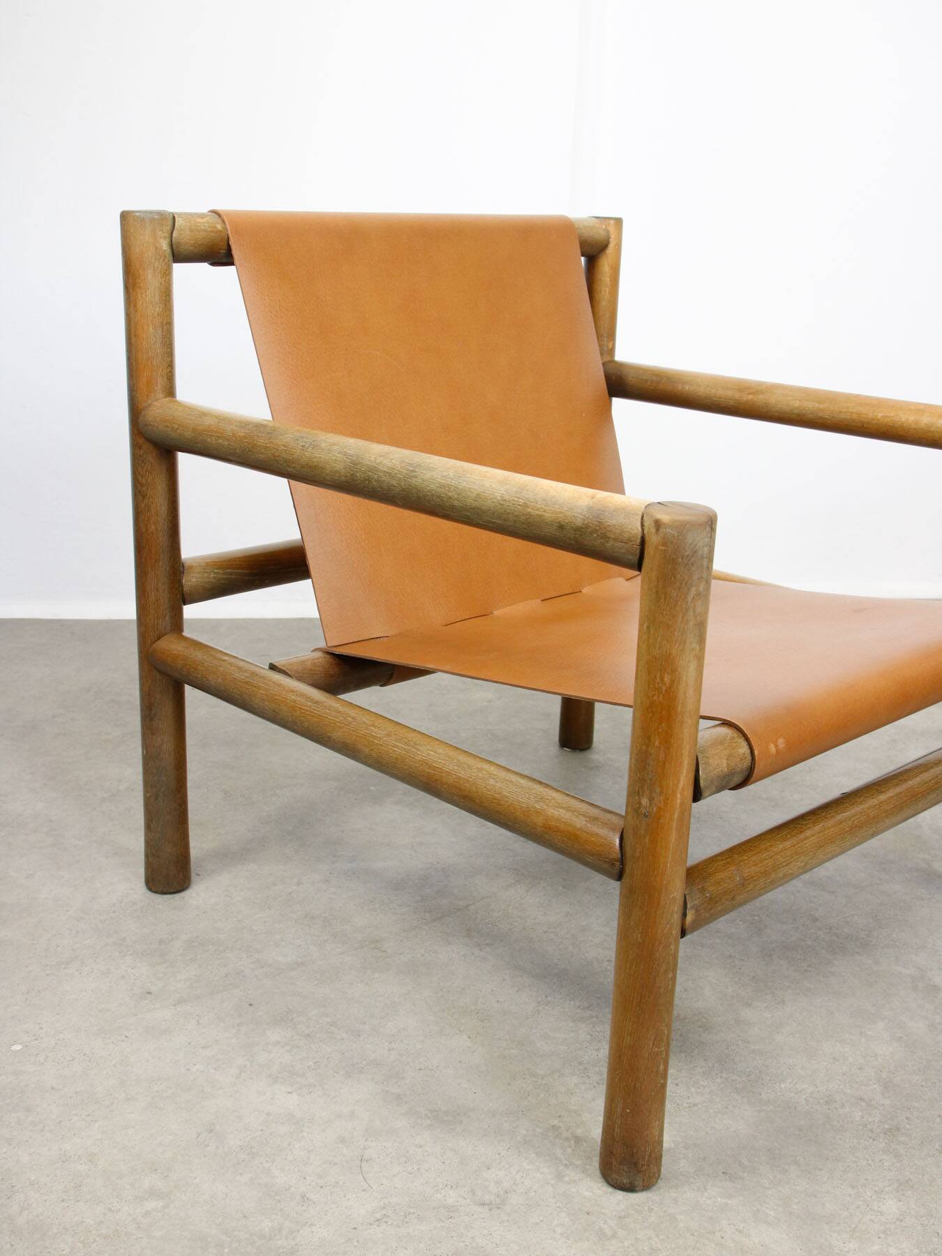 Mid-Century Scandinavian Armchair in Wood & Brown Leatherette, 60s