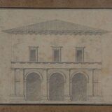 Pencil drawings architectural projects early 20th triptych