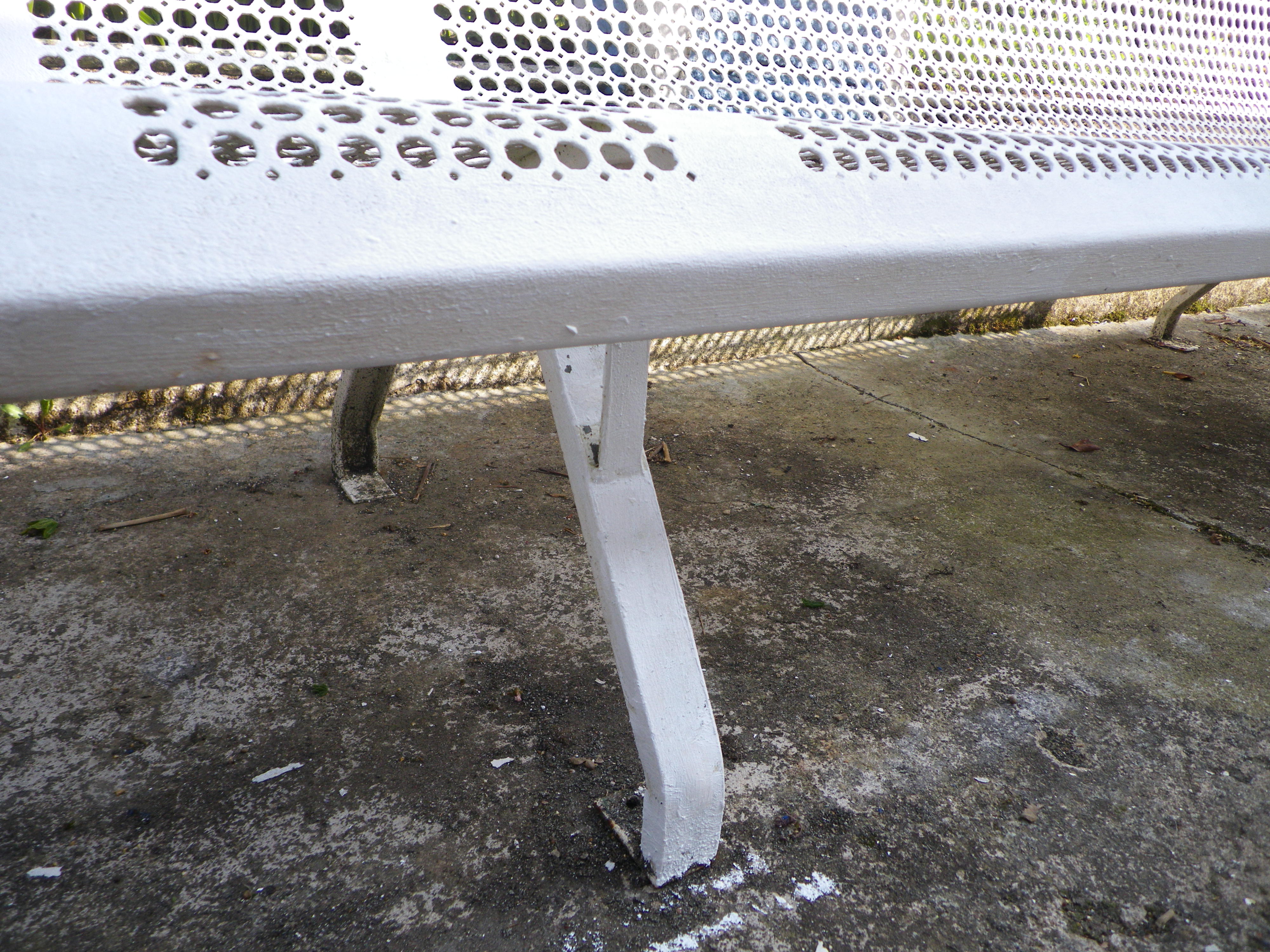 Old public wrought iron bench painted white - 50s