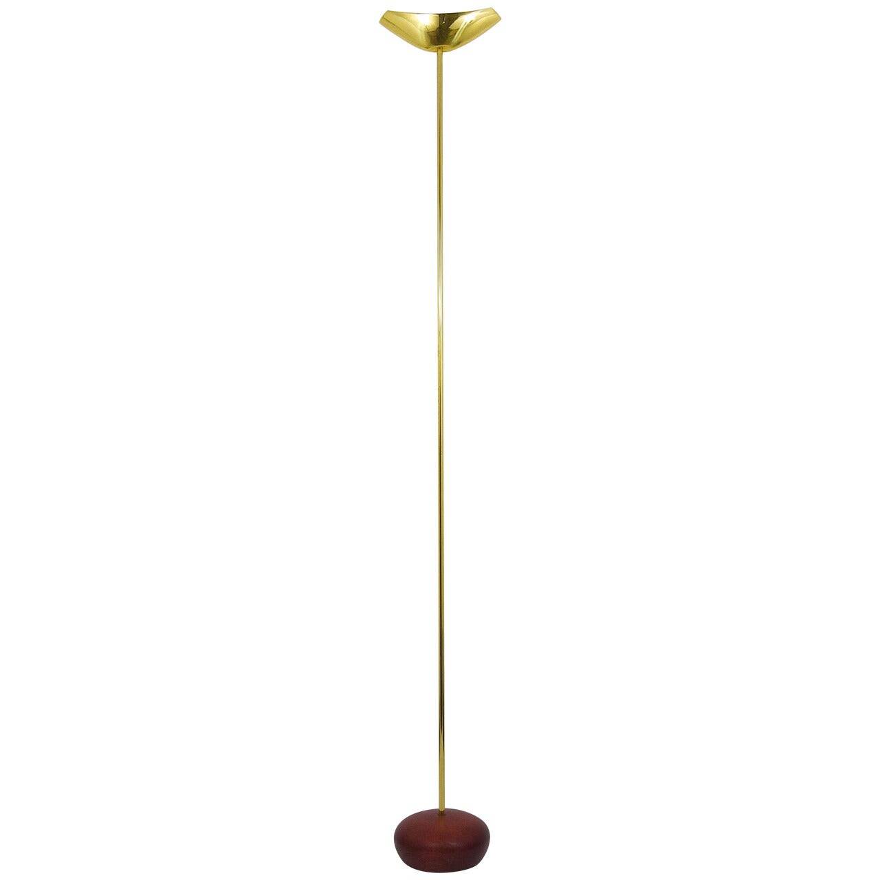Postmodern floor lamp in brass and wood by Rodolfo Dordoni, Italy, 1980s.