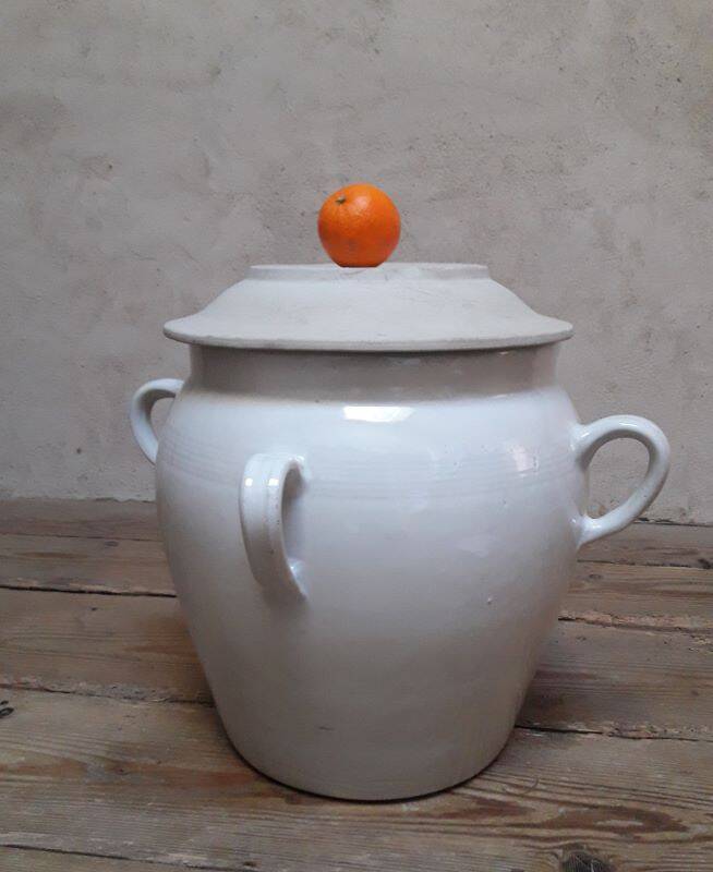 Grease pot salting pot H47cm in enamelled stoneware