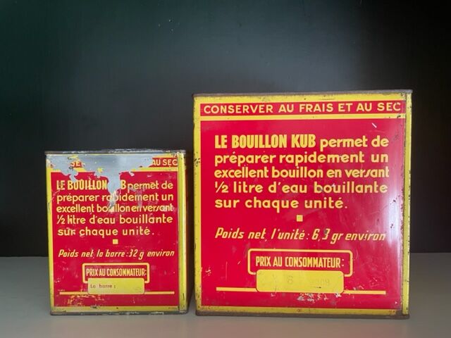 Duo of boxes Bouillon Kub metal 1950