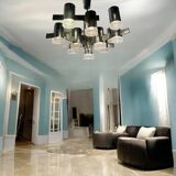 Italian Large Midcentury Chrome Chandelier 15 Lights