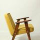 Vintage armchair plush yellow velvet soft dark wood 1962 design by Chierowski