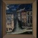 Huile sur panneau par Mick représentant une rue la nuit 1965