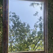 Large natural wood moulding mirror, gold fillet highlight, bevelled mirror, (La Gatvinière)