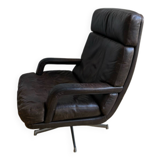 Fauteuil pivotant vintage en cuir et acier, années 1970, Walter Knoll