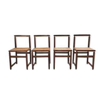 Lot de 4 chaises cannées années 50