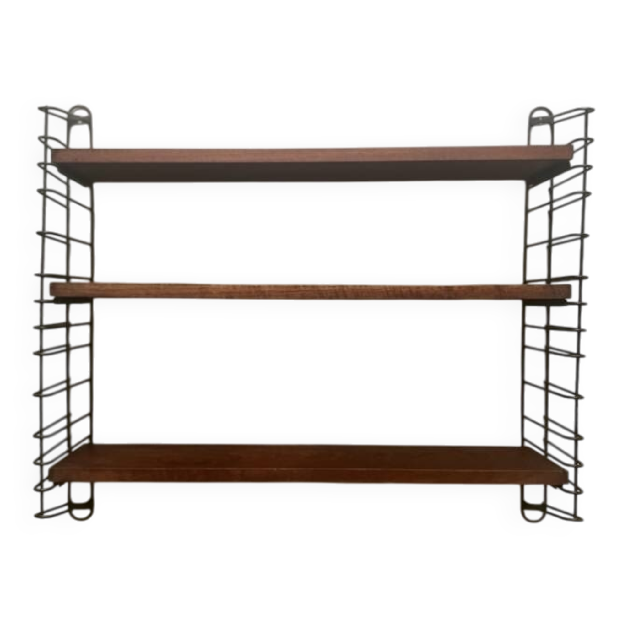 Etagere bibliotheque scandinave en bois et filaire métal noir, Tomado 1970