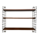 Scandinavian wooden and black metal wire bookshelf, Tomado 1970.