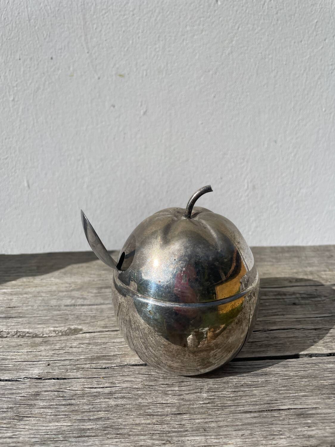 English silver plated apple sugar bowl
