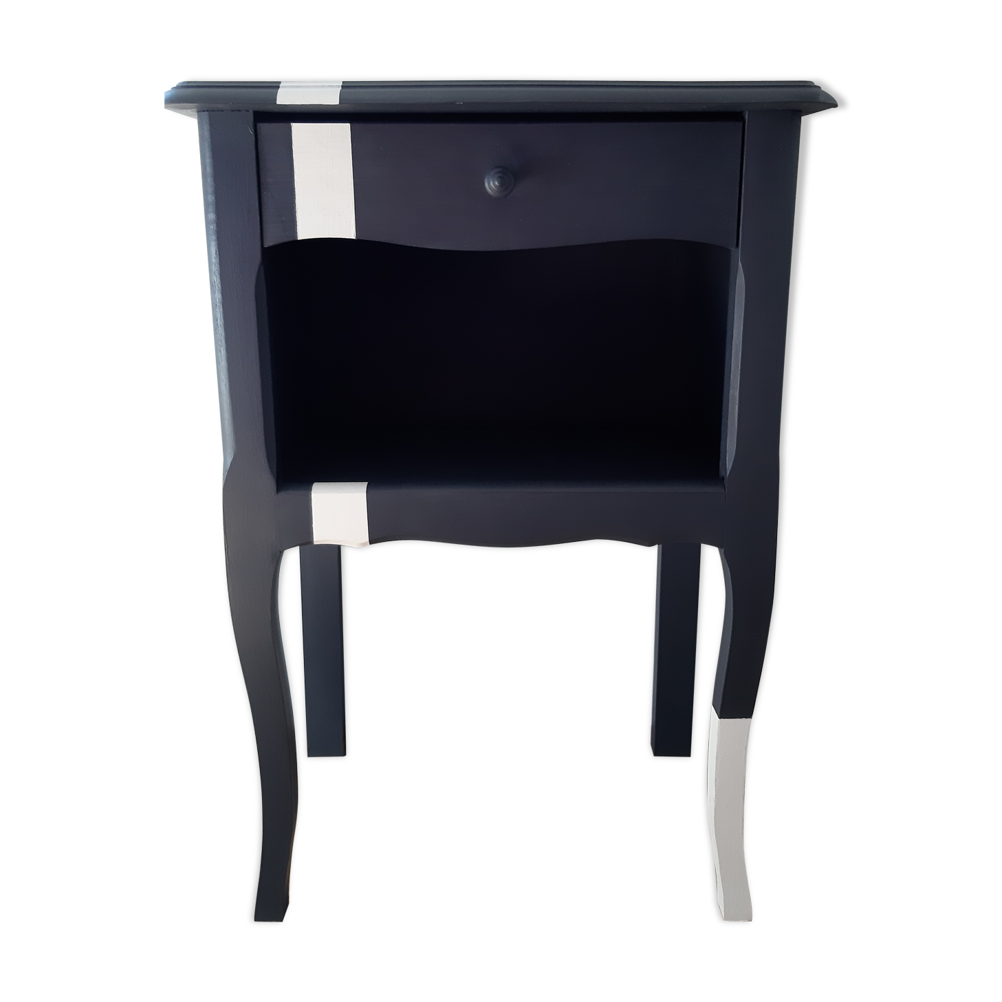 Navy blue and white bedside
