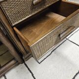 Set 1970 vintage bamboo display case plus shelf