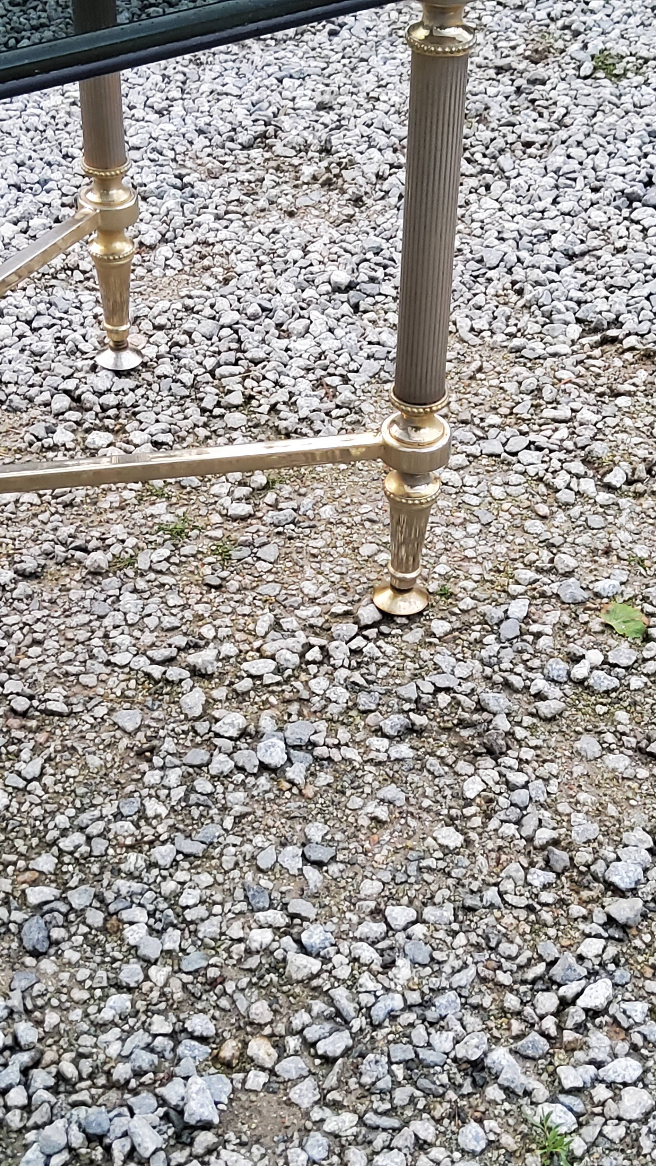 Coffee table of the 70s in neo-classical style gilded metal base and chrome smoked glass top