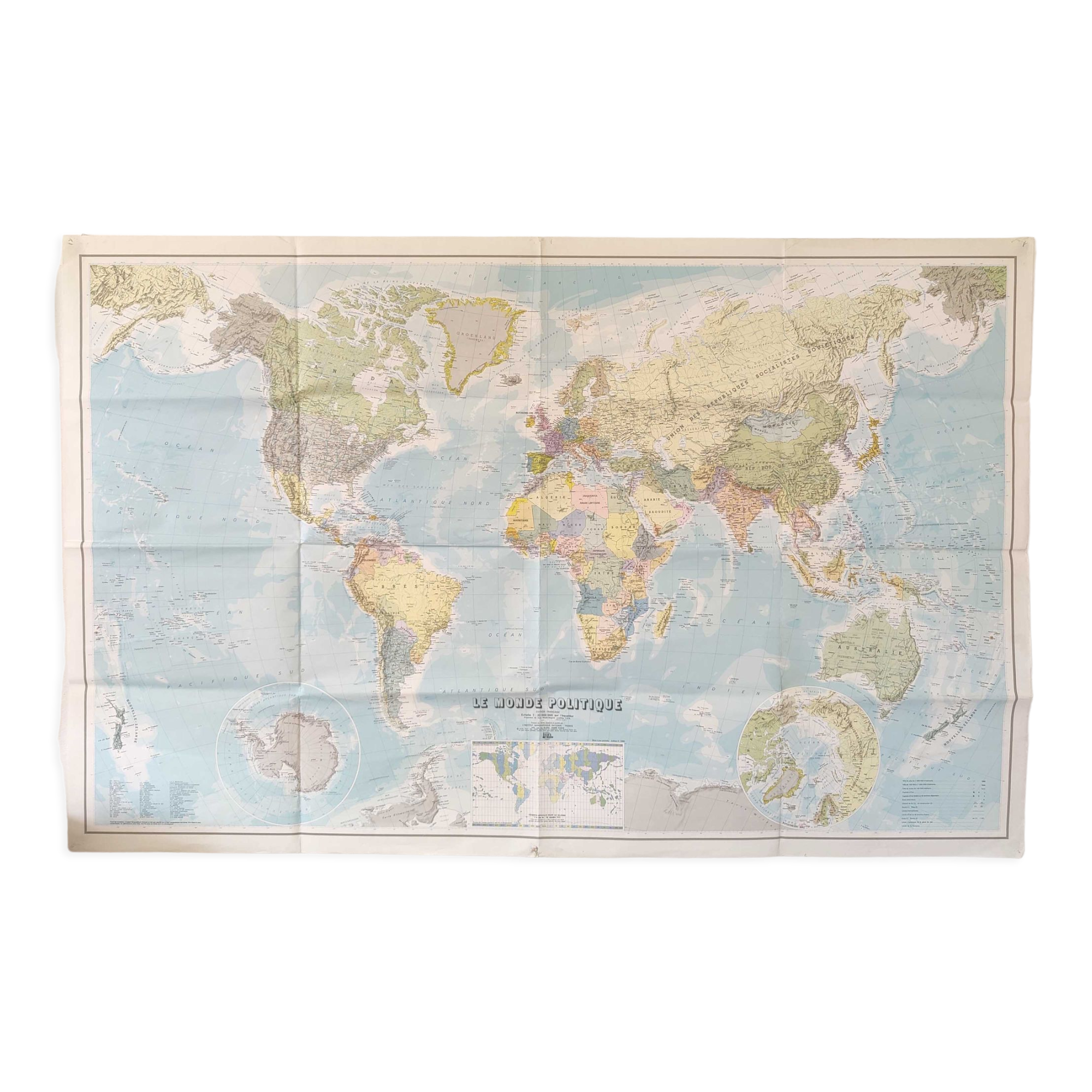 Map planisphere the vintage world 127x81cm 70s