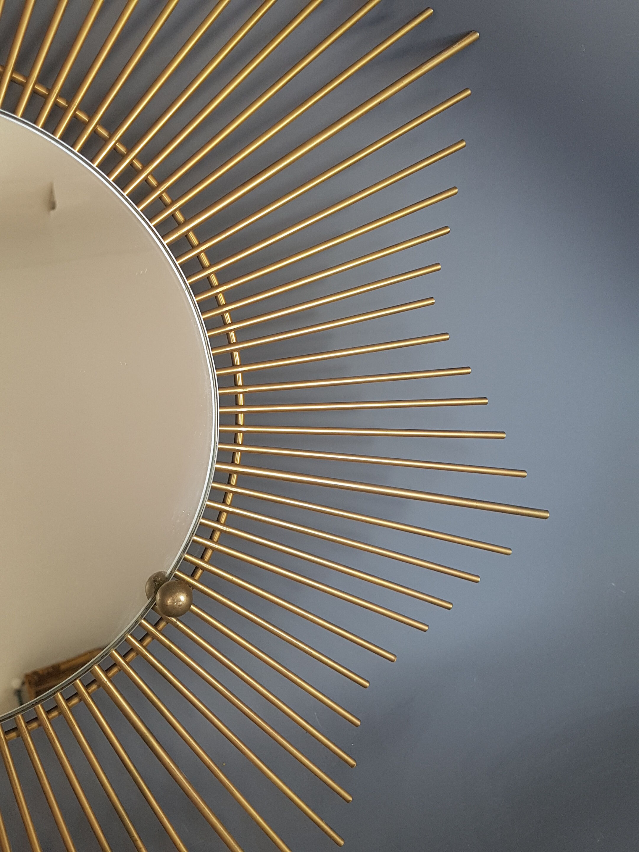 Large golden starry sun mirror vintage 70s 68cm