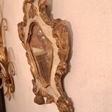 18th century Italian mirror in gilded and painted wood