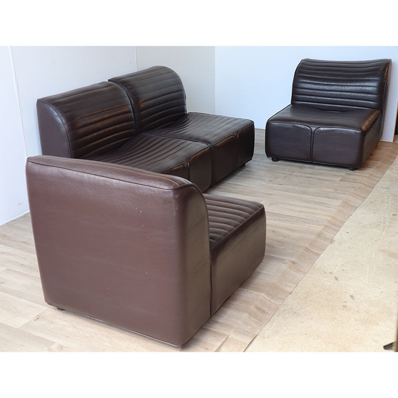 Canapé modulable vintage en cuir marron, 1970