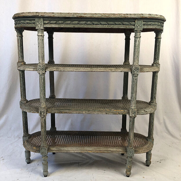 Louis XVI style console in grey/green lacquered wood