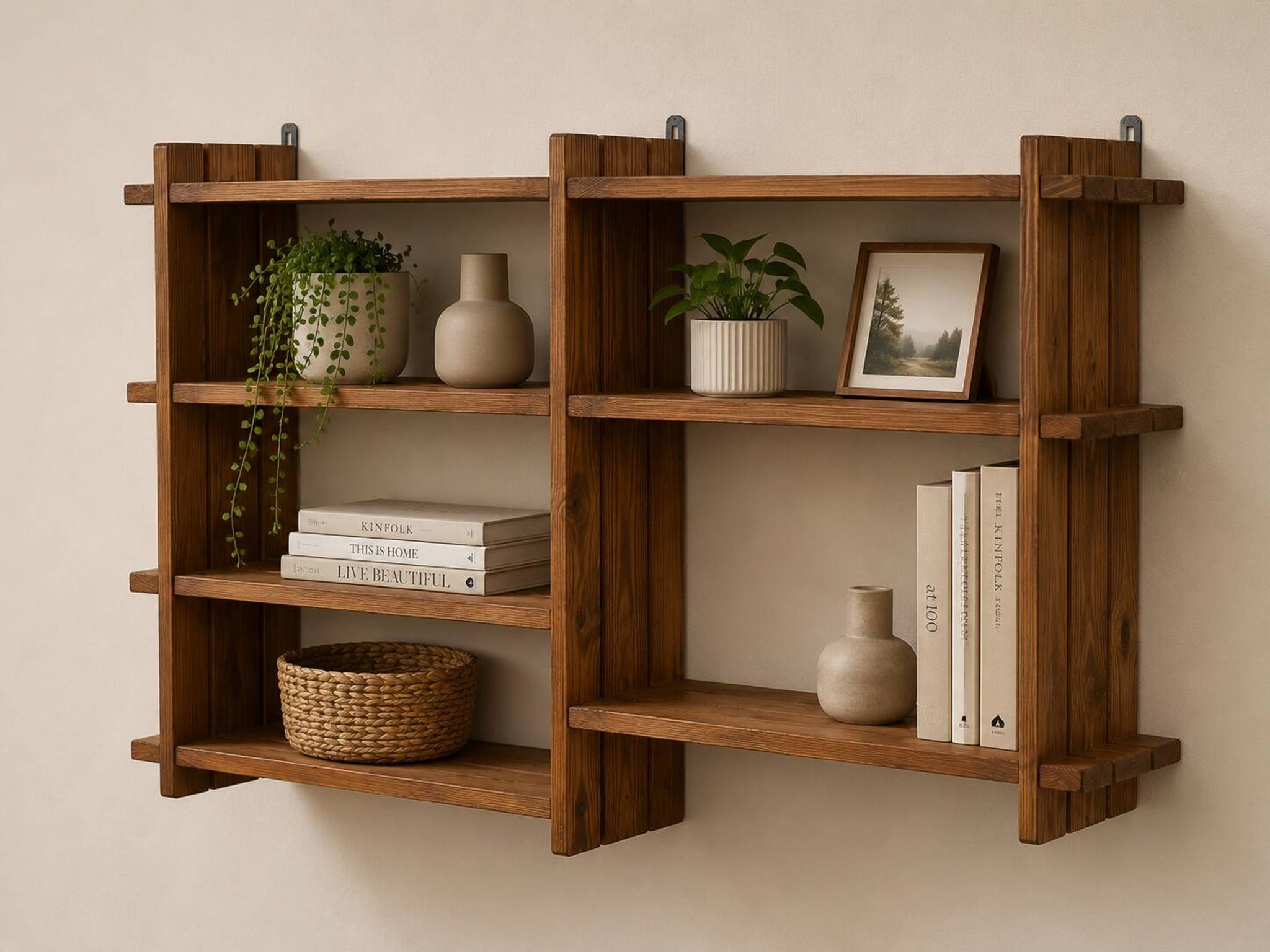 Vintage Wall shelf rack Pinewood wood 70s design