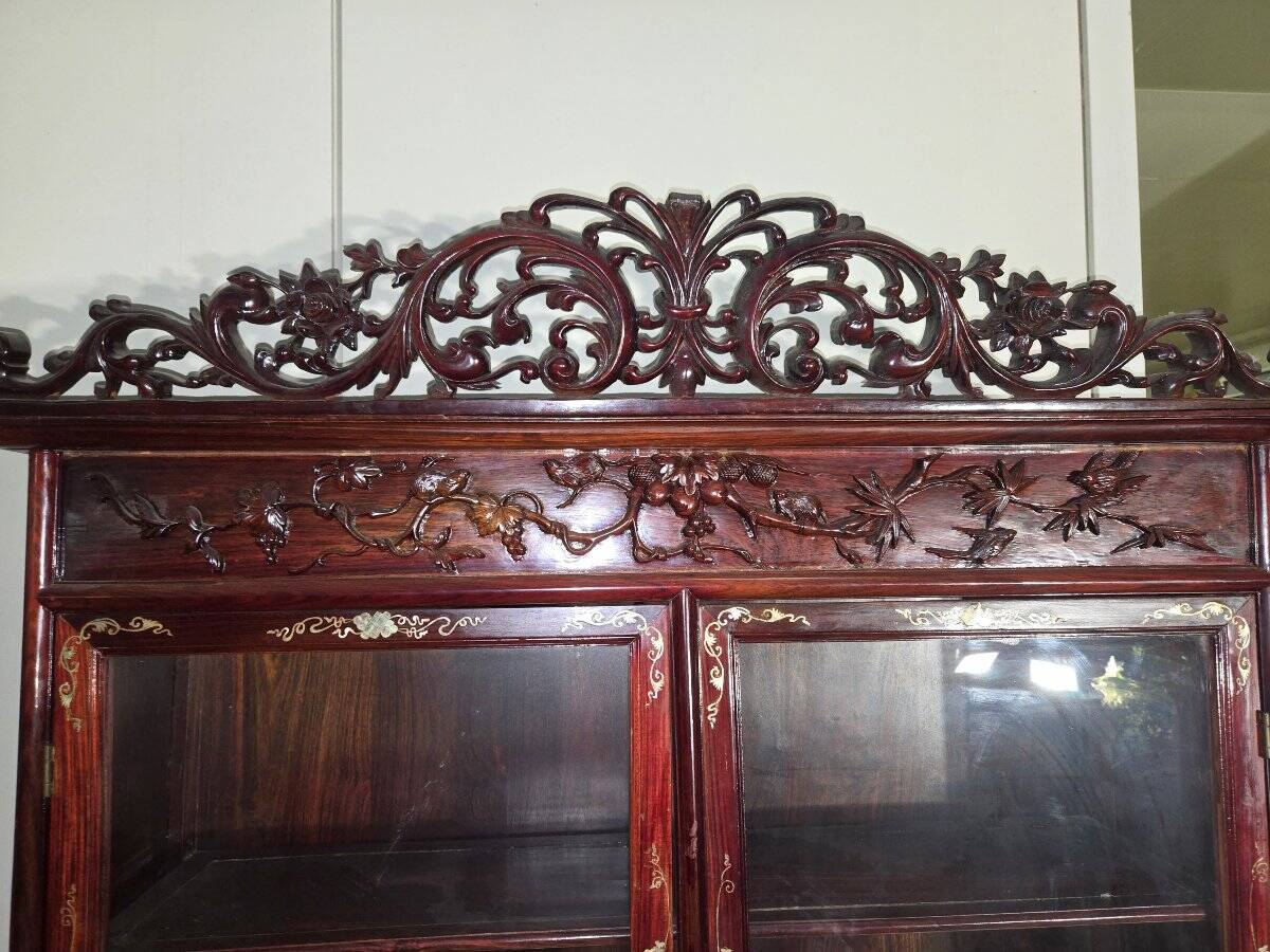 Asia 19th century: Ancient lacquer library, richly carved and decorated.