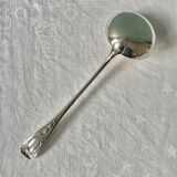 Large old ladle in silver metal, medallion baguette model