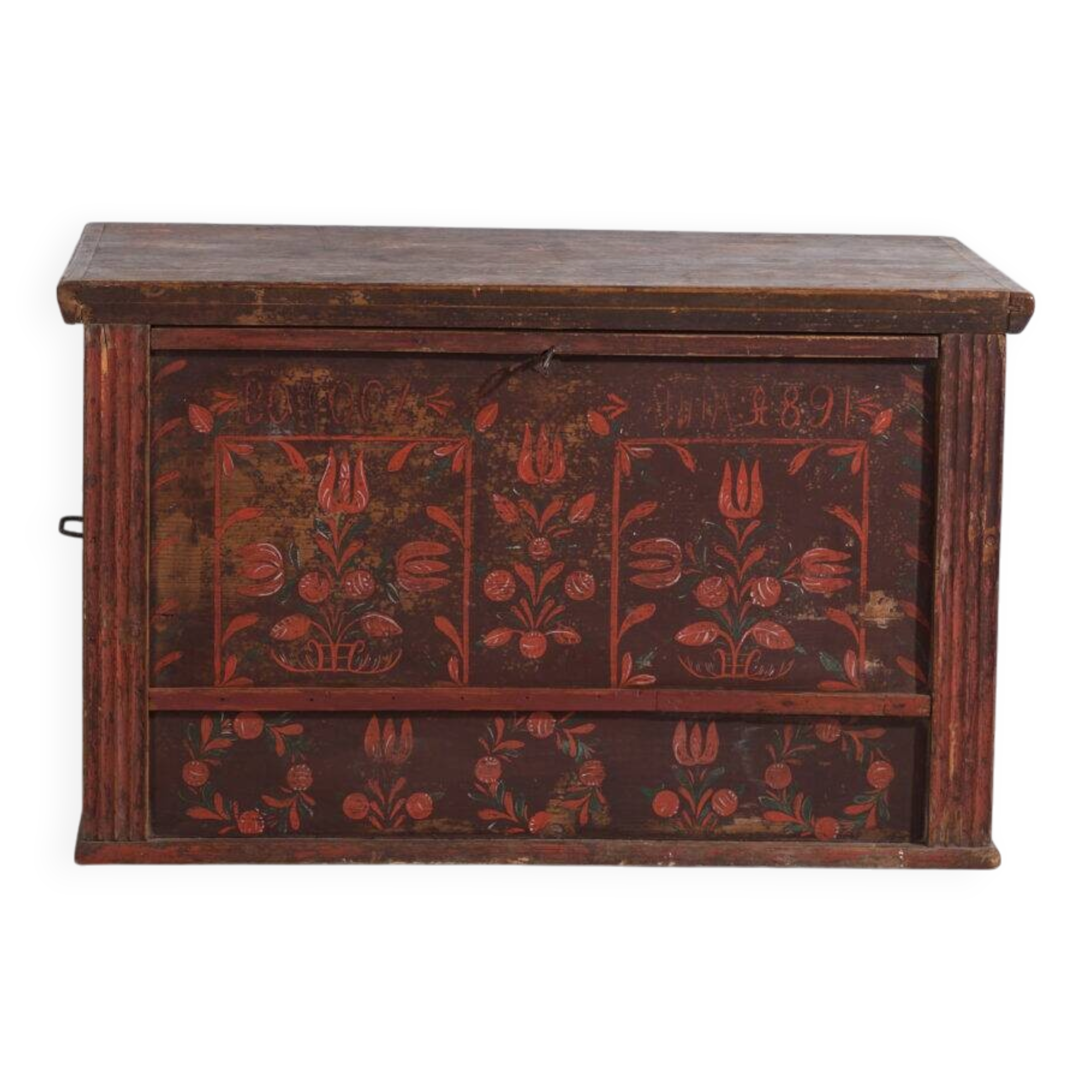Wedding chest in pine with painted tulips – Central Europe, 1891