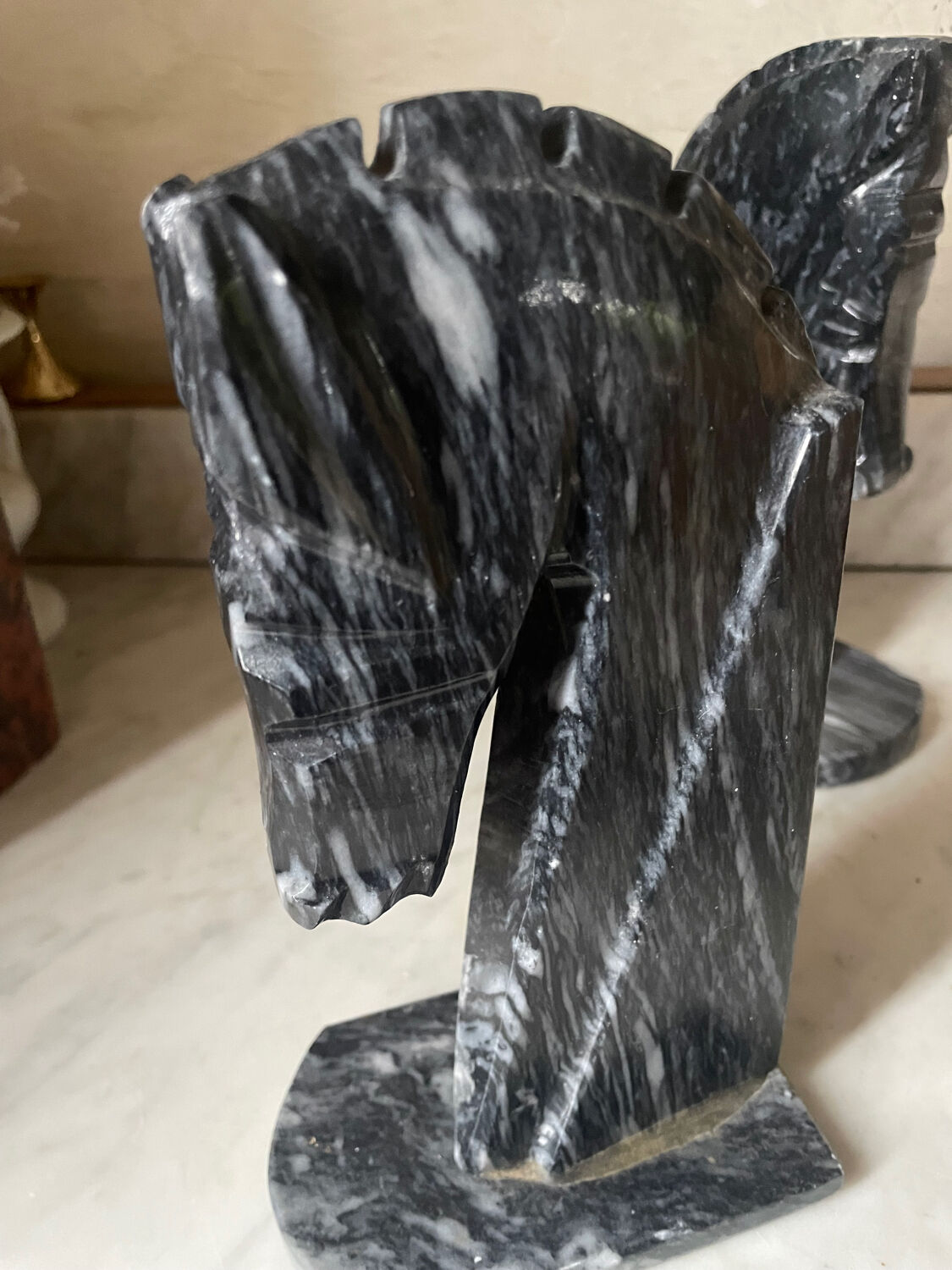 Pair of marble horse bookends