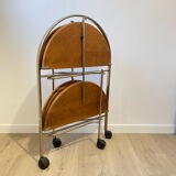 Folding service vintage castors solid wood 70s