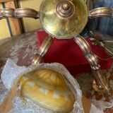 Art deco chandelier in copper with 6 glass tulips.