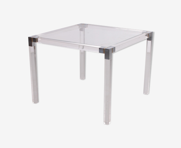 Table d'appoint en plexiglas avec détails métalliques années 1980