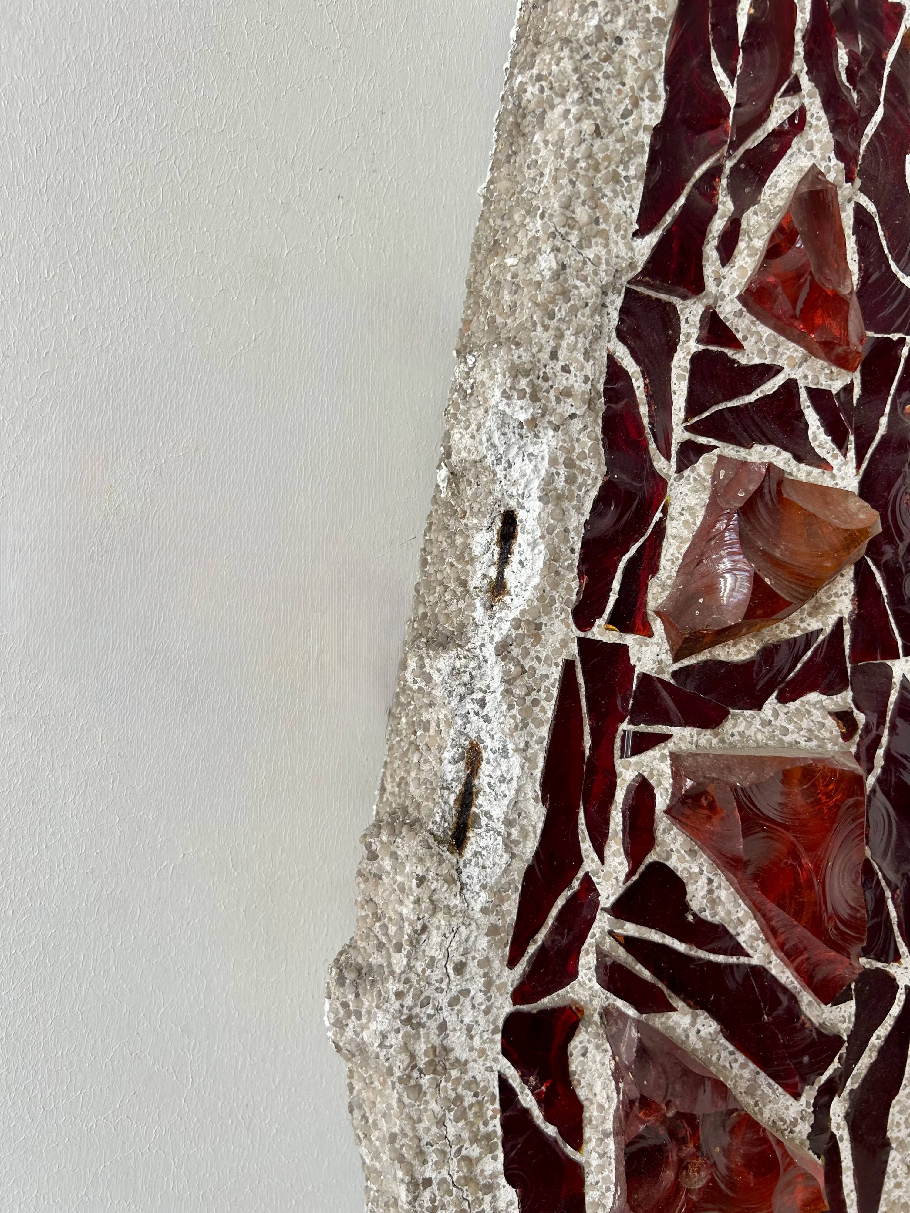 XL "stained glass" wall sconce, glass and cement, Sweden 1950