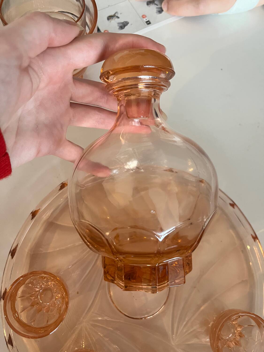 Service à apéritif vintage en verre rose