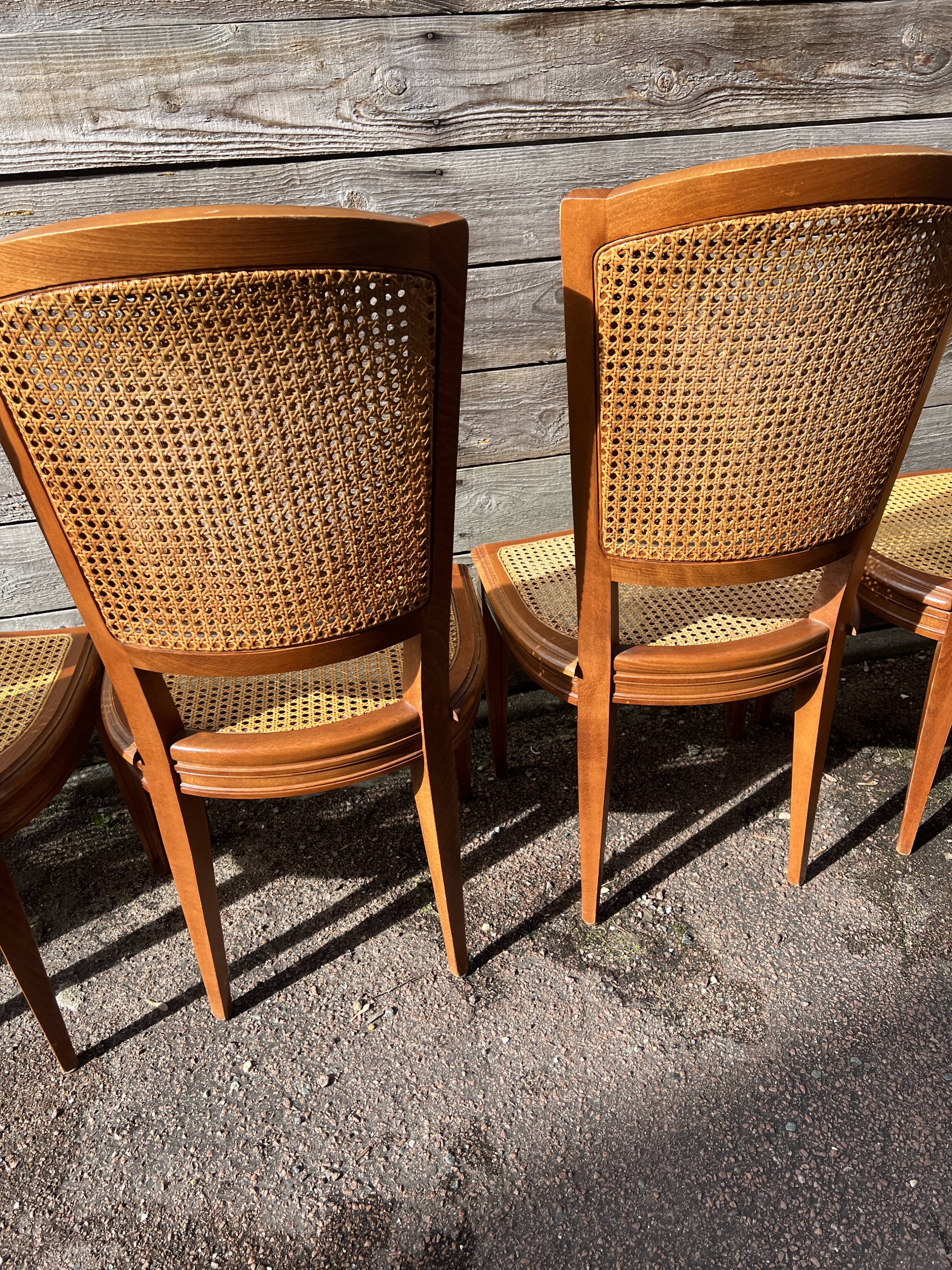 Six Art Deco chairs, 1960s, beech and cane
