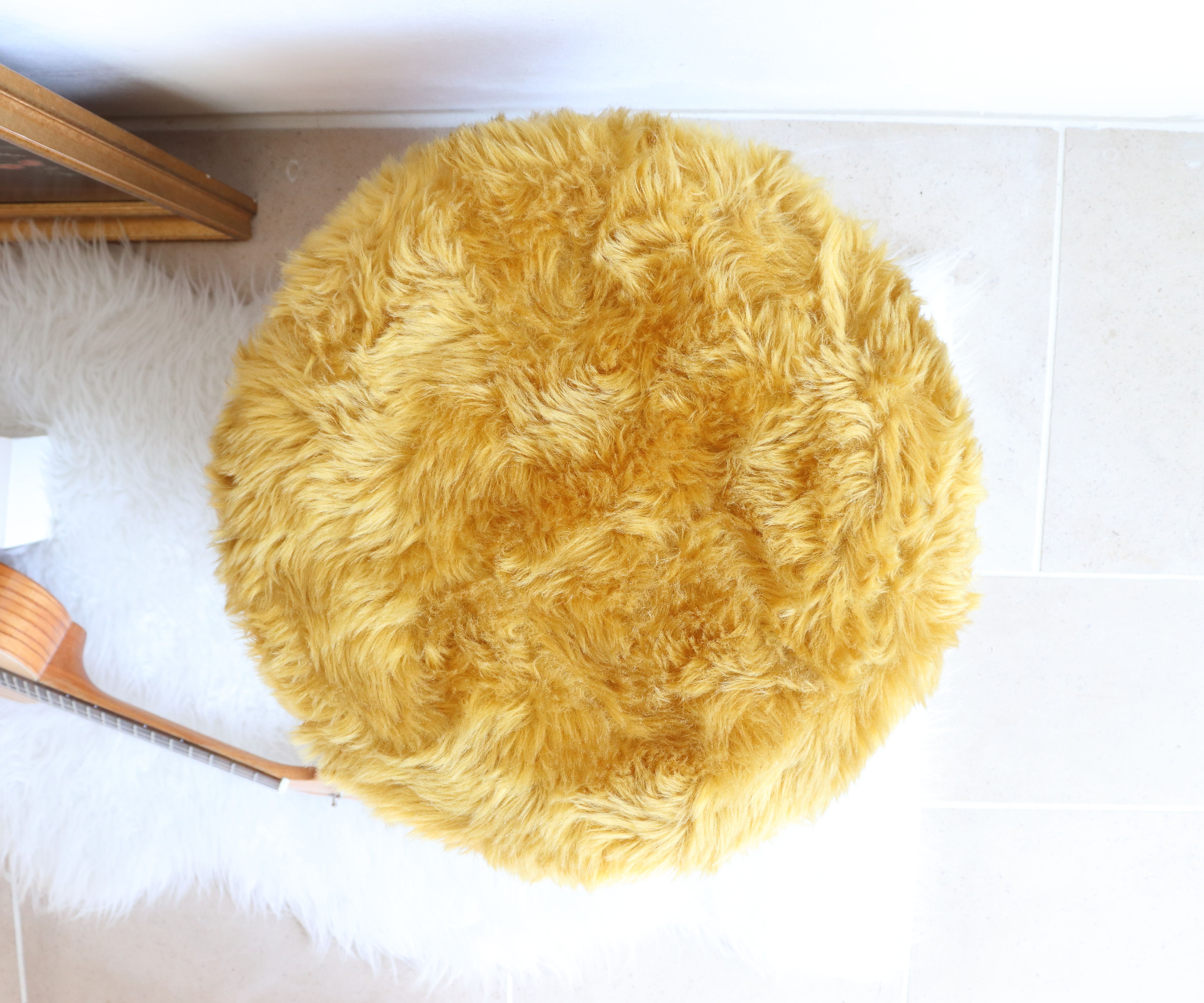 Moumoute chest pouf in mustard yellow faux fur 70