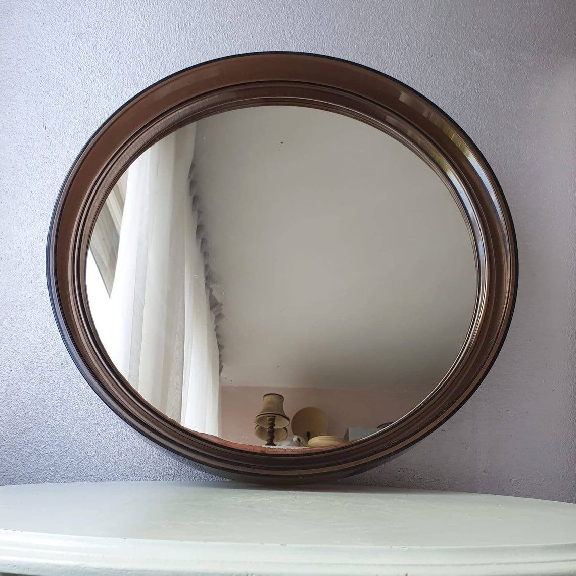 Miroir brun rond plexiglas années 70 35cm
