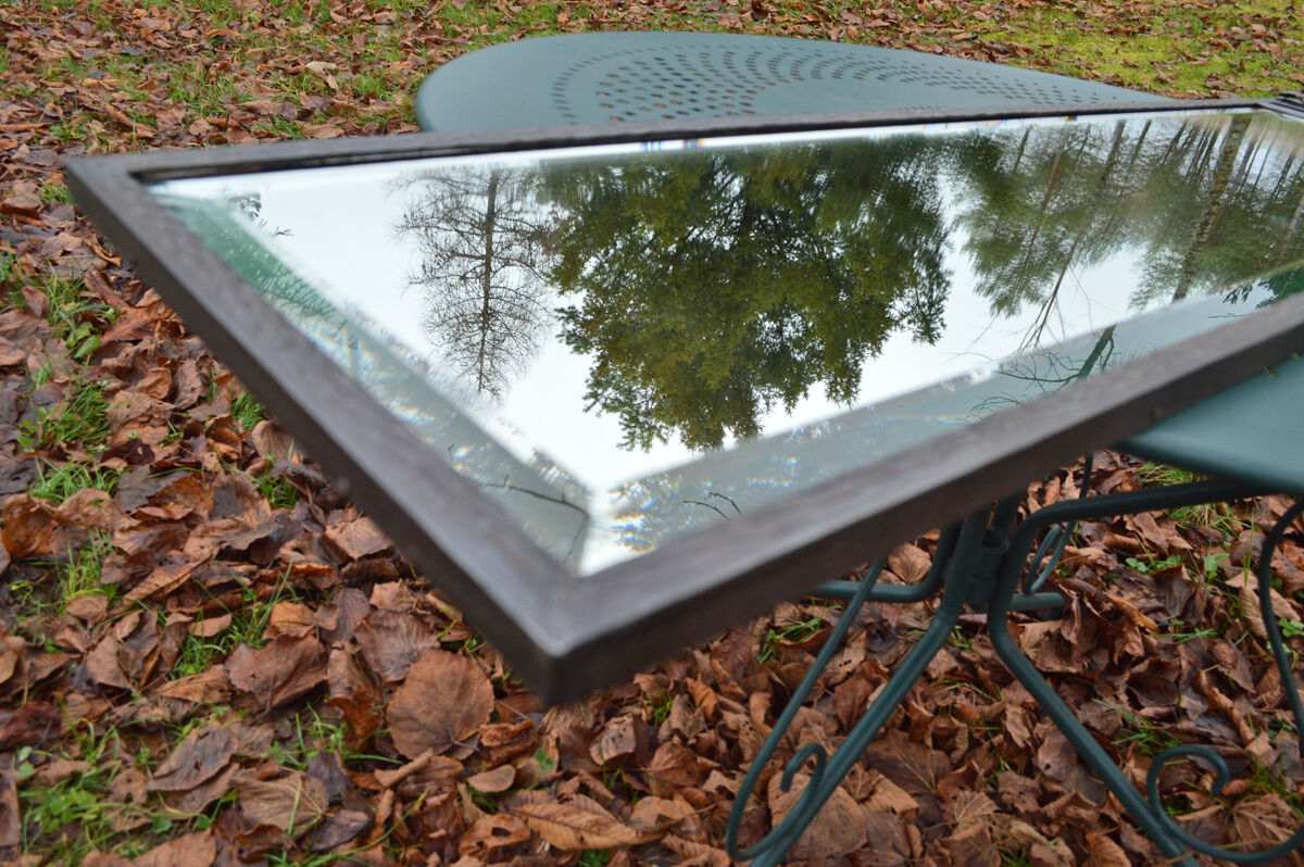 Mirror art deco 1930 in iron in beveled glass 125c32cm