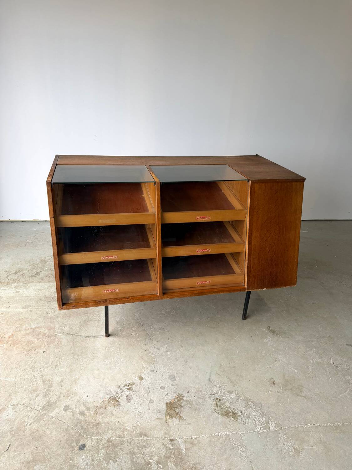 Antique teak craft shop furniture / counter / haberdashery display cabinet.