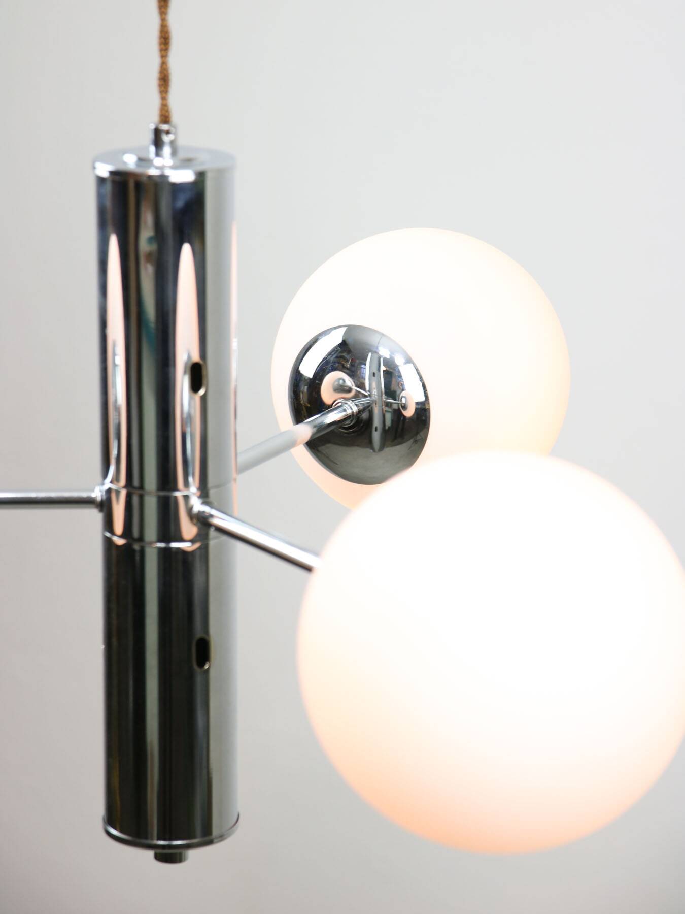 Vintage Italian Chrome and Opaline Chandelier