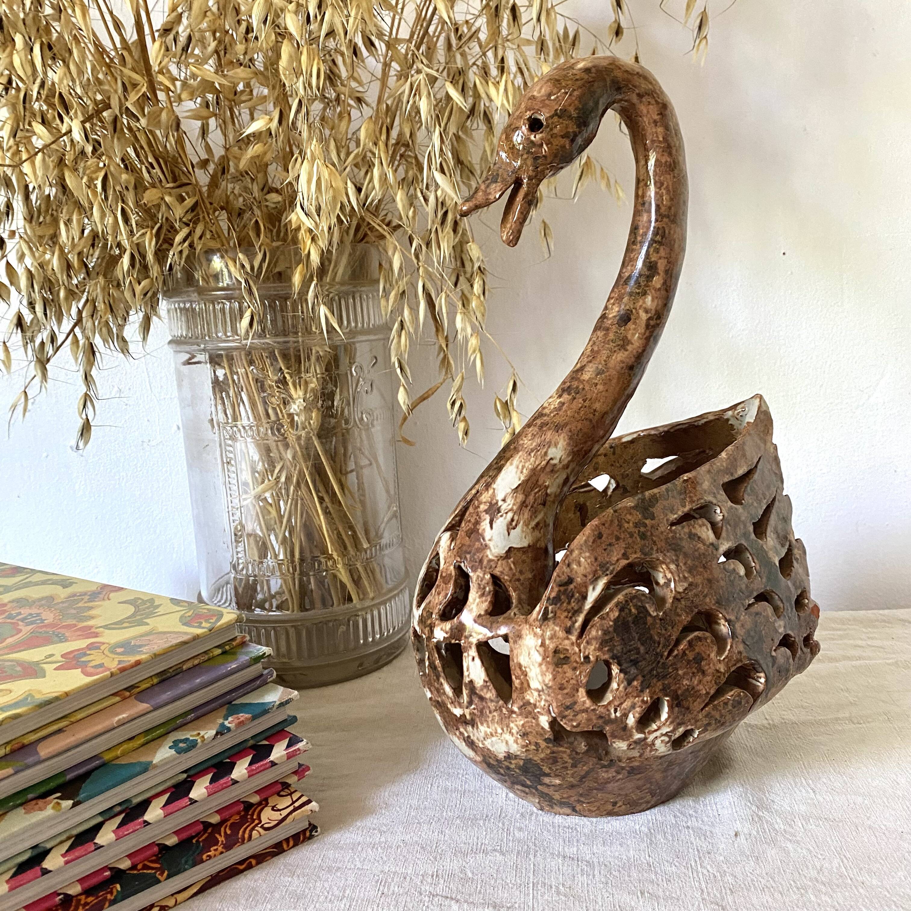 Lampe d'ambiance vintage cygne en grès