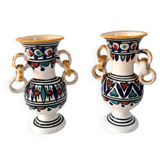 Pair of antique earthenware vases / Mediterranean pottery with rings