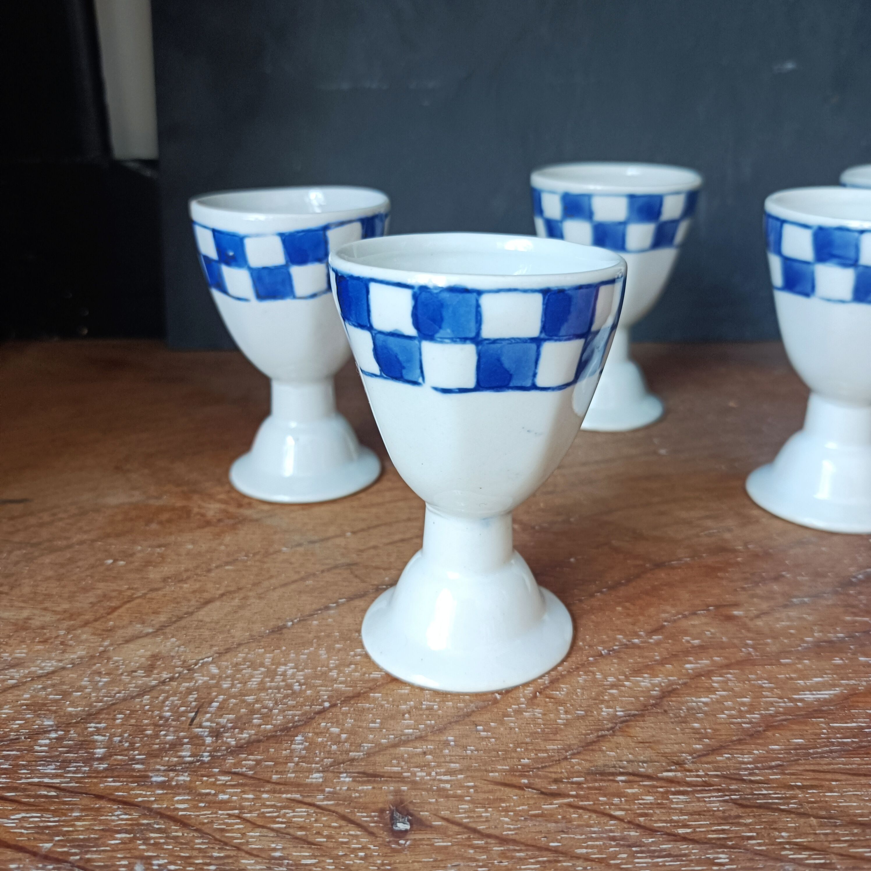 Set of 5 large earthenware egg coquetiers