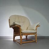 Chaise longue surdimensionnée en rotin/bambou avec coussins d'origine. Années 1970